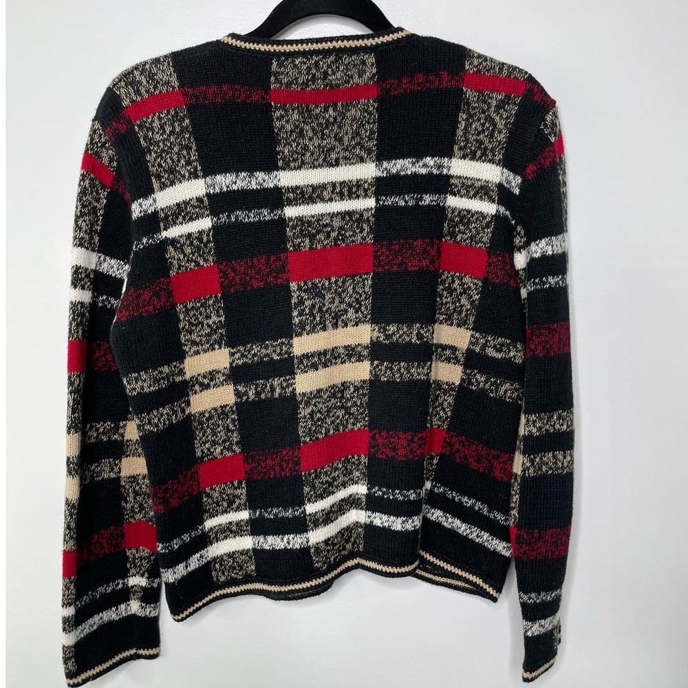 Christopher & Banks Women Plaid Button Front Cardigan Black Red Old Money Prep M - Picture 6 of 10